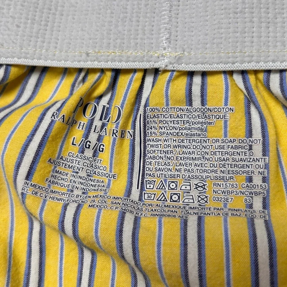 Polo Ralph Lauren Men Yellow Cotton Striped Boxer Lounge Shorts L Preppy Classic